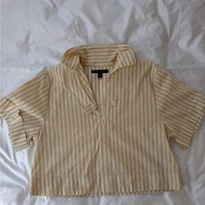 Banana Republic Yellow and White Striped Cropped Shirt